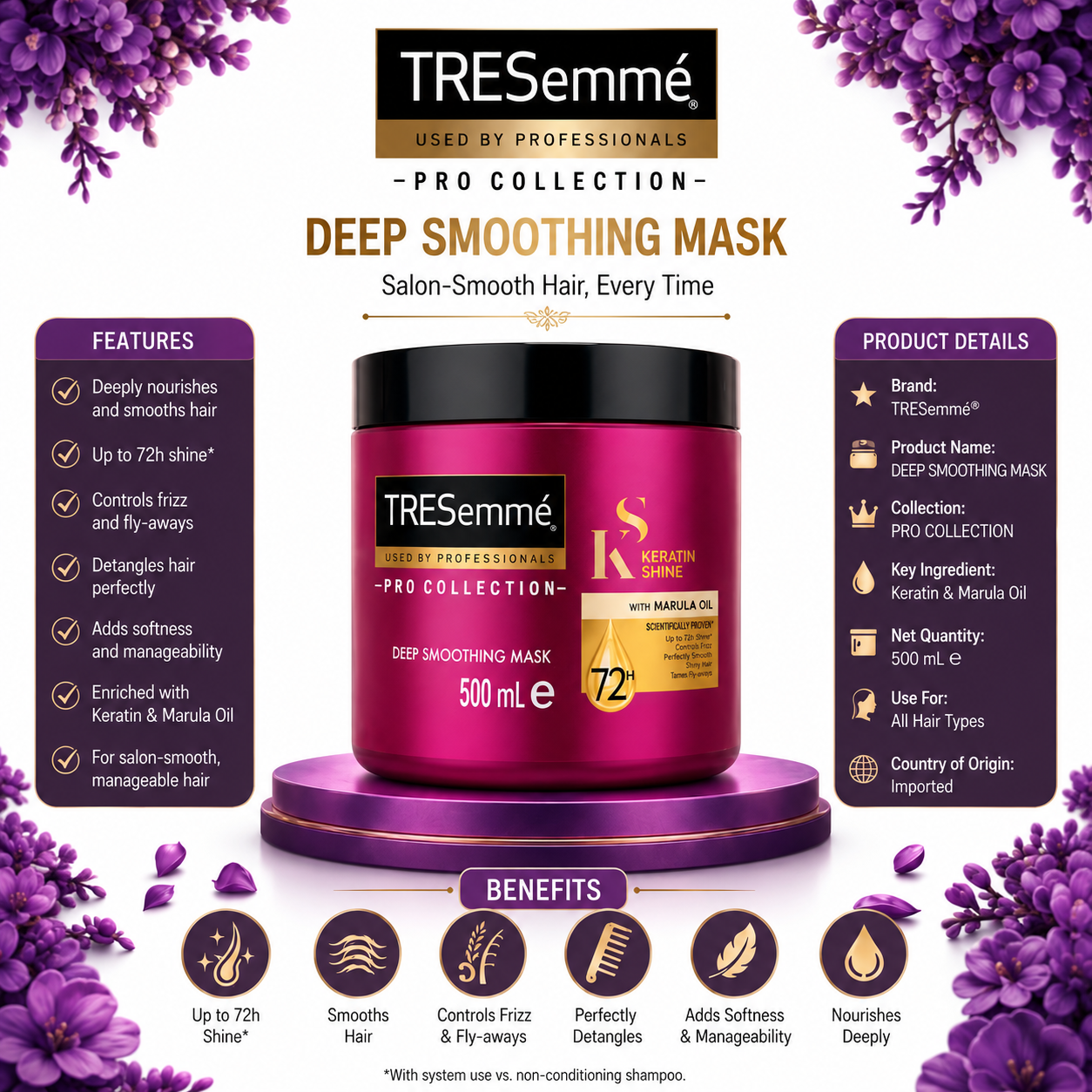 TRESemmé Keratin Shine Deep Smoothing Hair Mask 500ml
